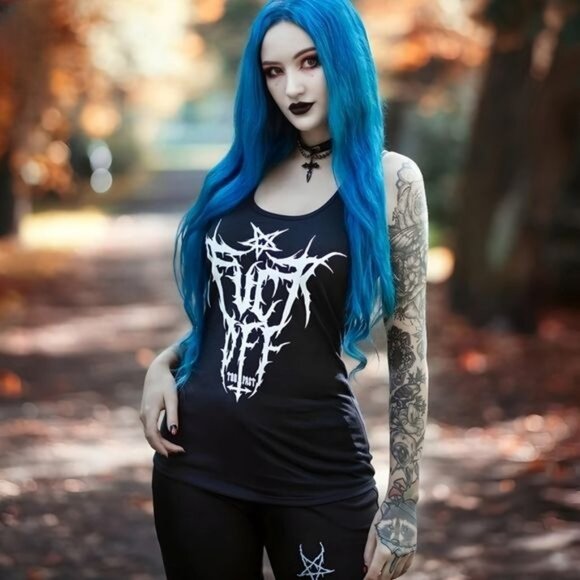 Too Fast | FŮCK OFF BLACK METAL LOGO RACERBACK TANK - Picture 2 of 5